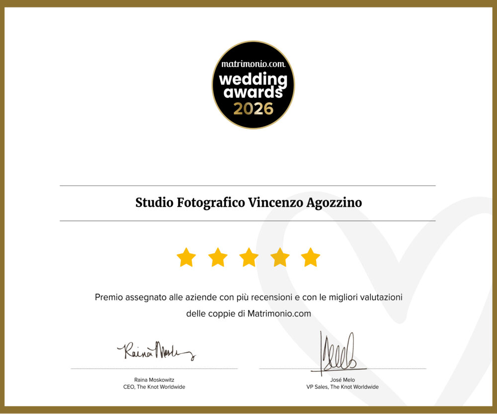 Attestato Wedding Awards 2026 dello Studio Fotografico Vincenzo Agozzino